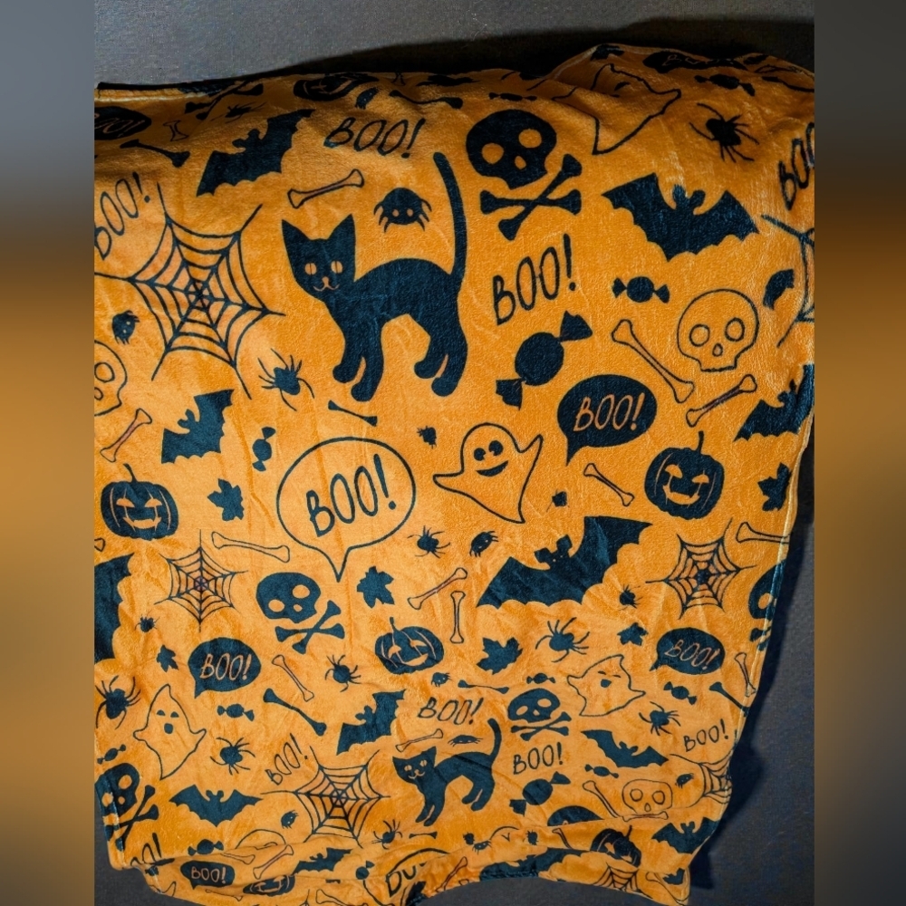 Boutique Halloween Themed Orange and Black Throw Blanket (EUC)